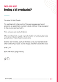A single-page printed guide or worksheet titled 'THE 5-STEP RESET' with the heading 'Feeling a bit overloaded?' and a short text reflection, photographed against a white page with a pink side border.