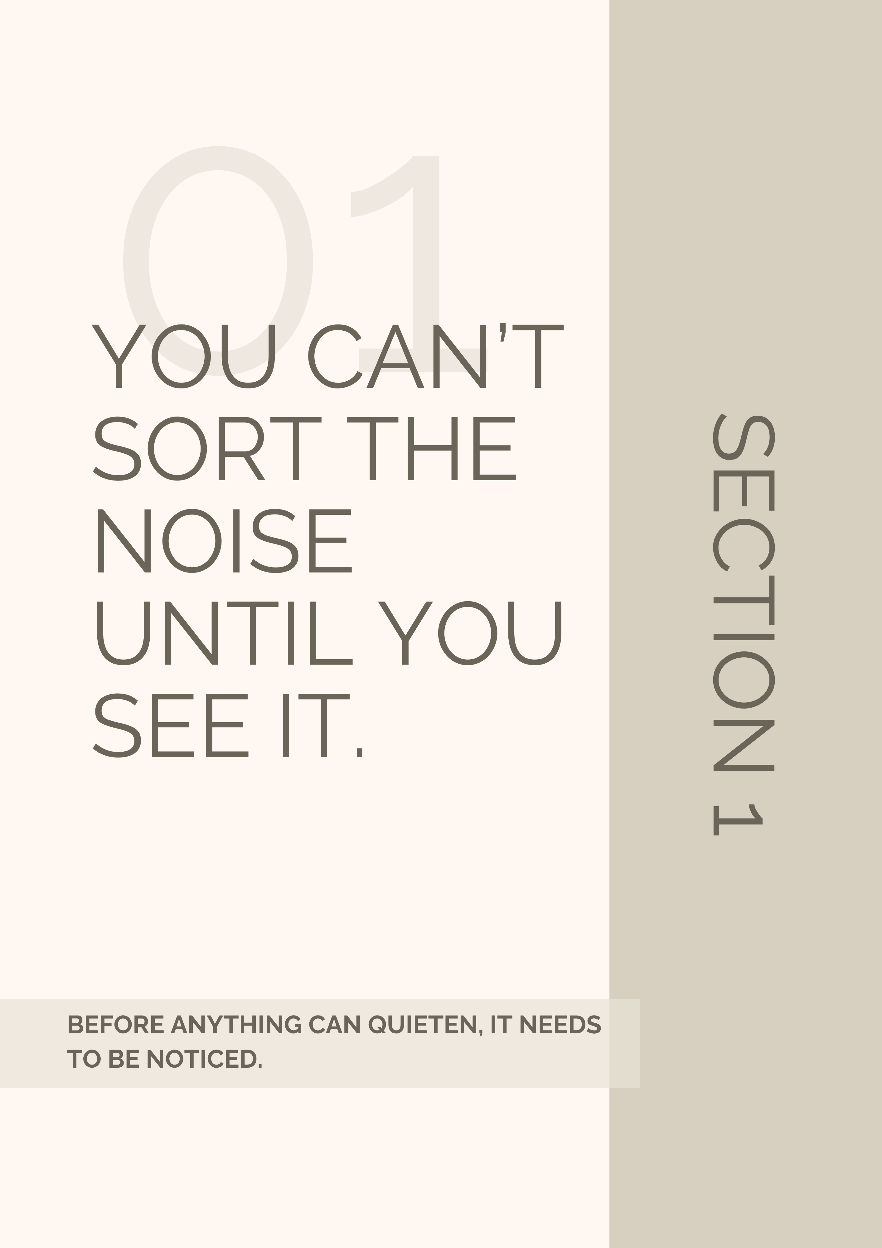 Section 1 divider from Clear Your Head workbook — you can't sort the noise until you see it