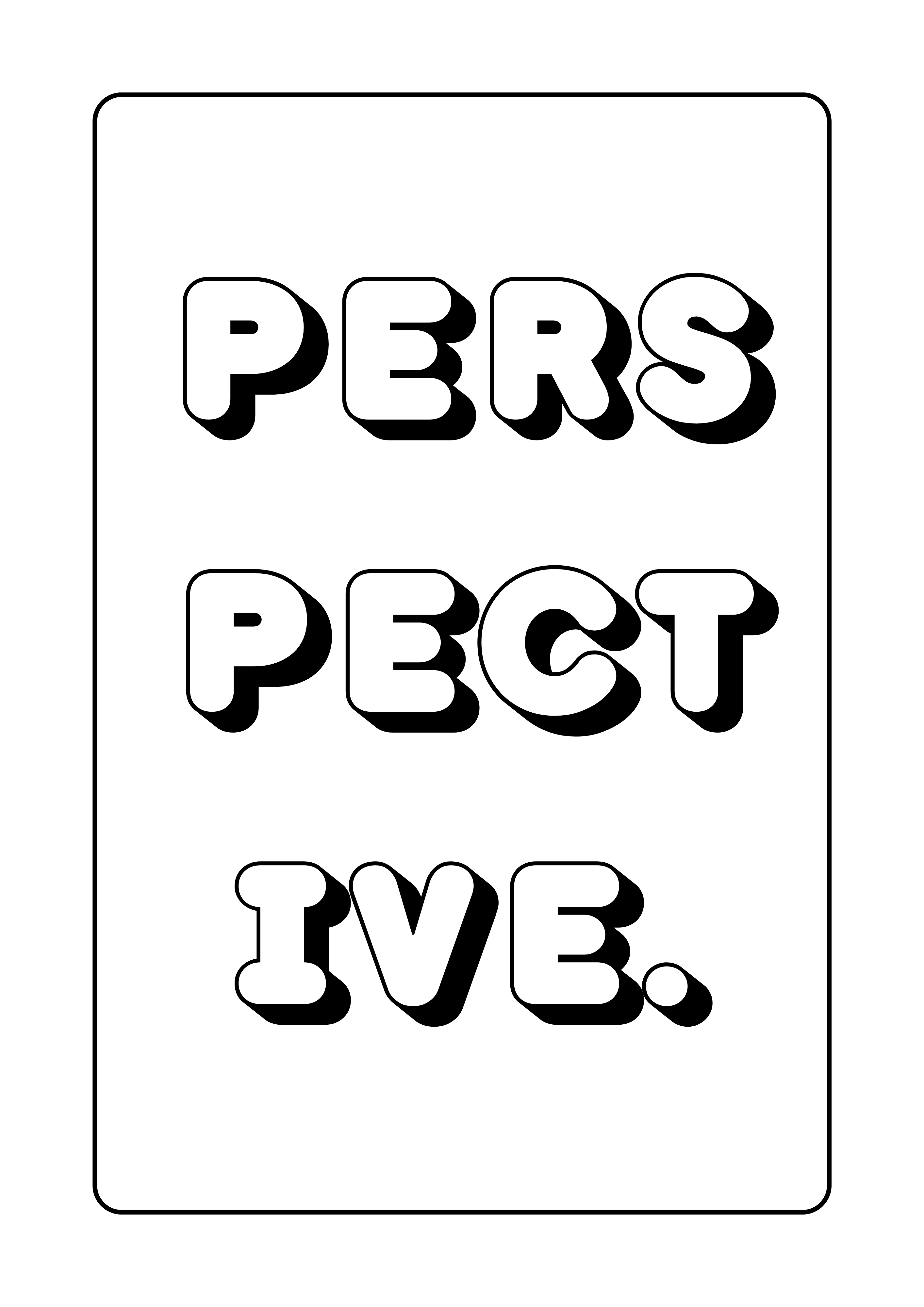 Interior page from Colour Me Clear colouring book showing the word "Perspective" in bold block lettering