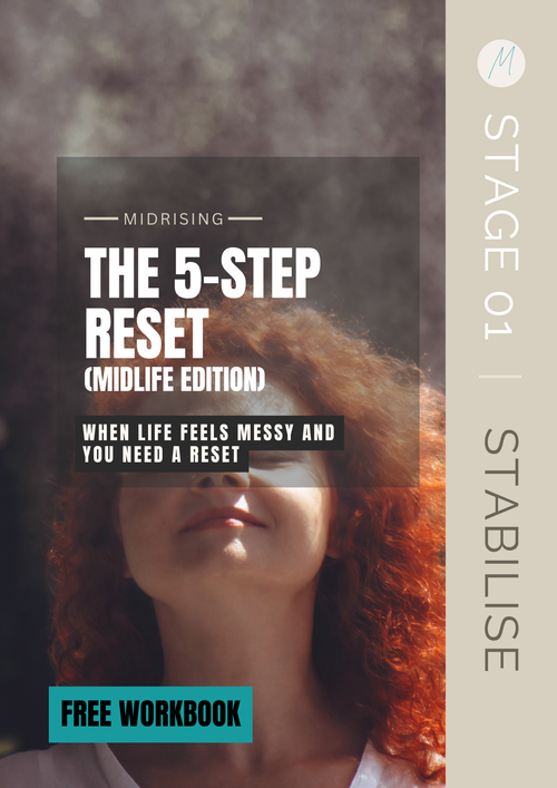 The 5-Step Reset Midlife Edition — free Midrising workbook for Gen X women in midlife. Stage 01 Stabilise.