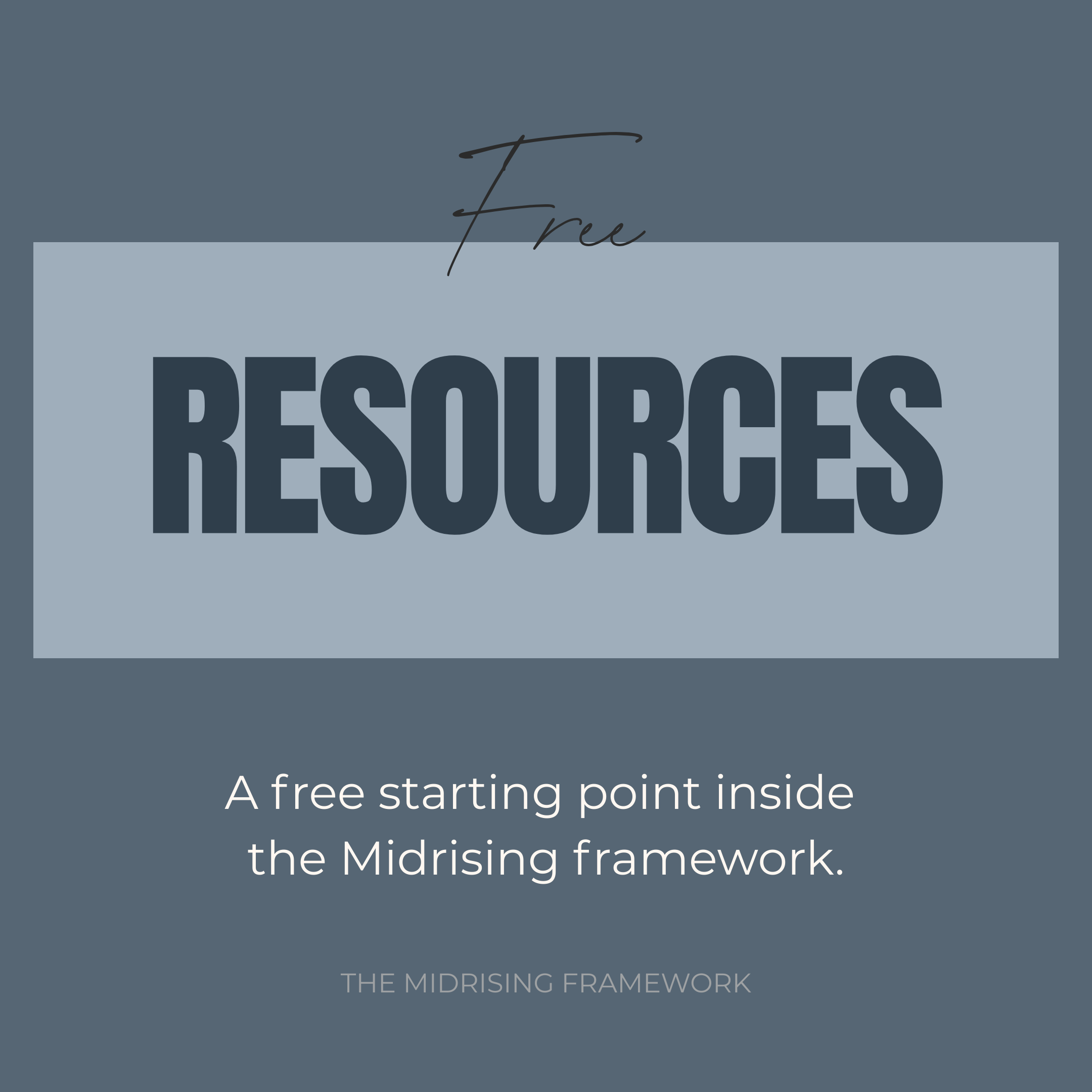 Promotional graphic for free resources within the Midrising framework on a blue background.