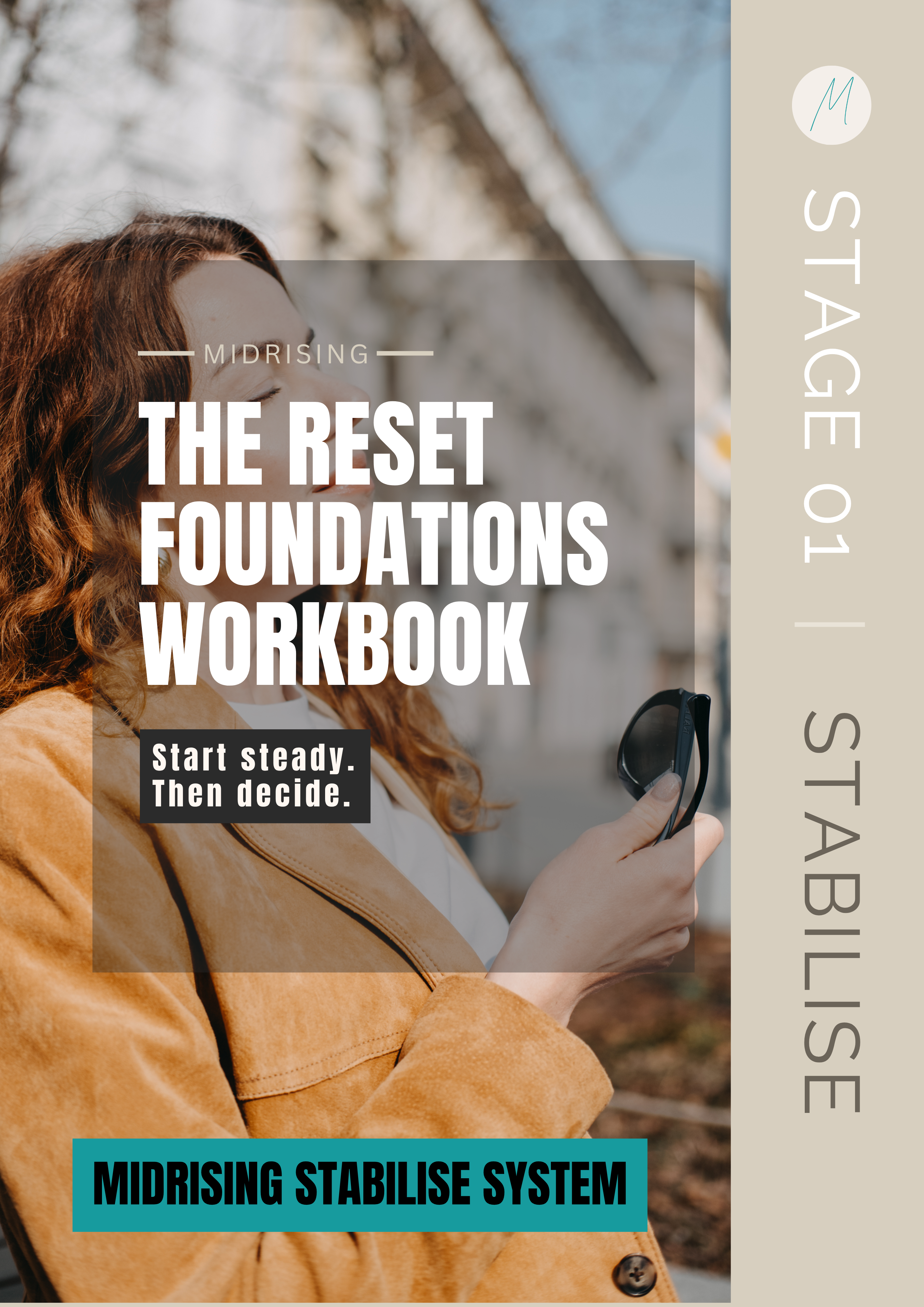 The Reset Foundations Workbook cover — part of the Midrising Stabilise System, for when something feels off but you can't name it