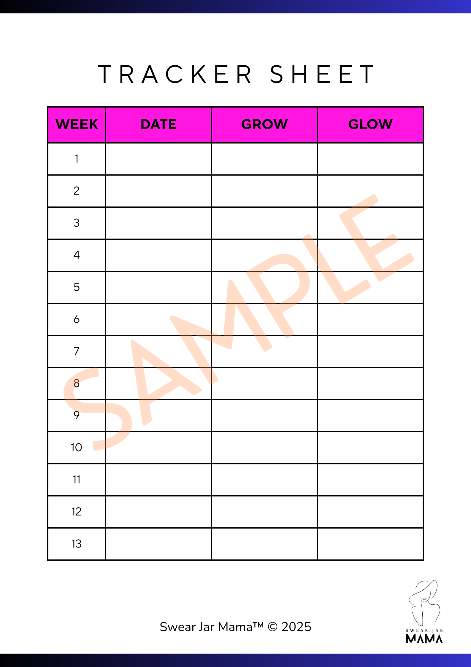 Family Swear Jar Game sample tracker sheet