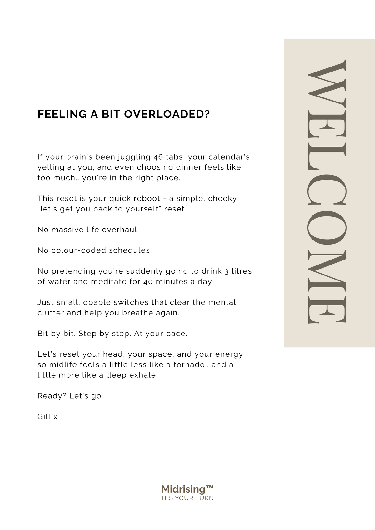 Welcome page from The 5-Step Reset Midlife Edition — introduction for Gen X women feeling overloaded.